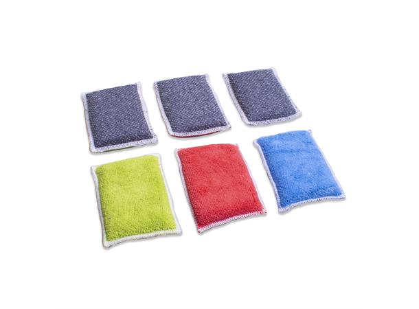 3-Pakk Skrubbesbamp Microfiber Duo Blå-Rosa-Gul-Grå